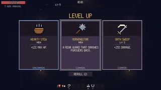 Level up: pick one of three cards, or reroll.