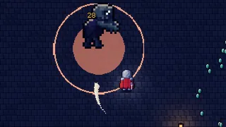 The test boss, the Snuffer: a red ring fills for one second before it slams. Step out.